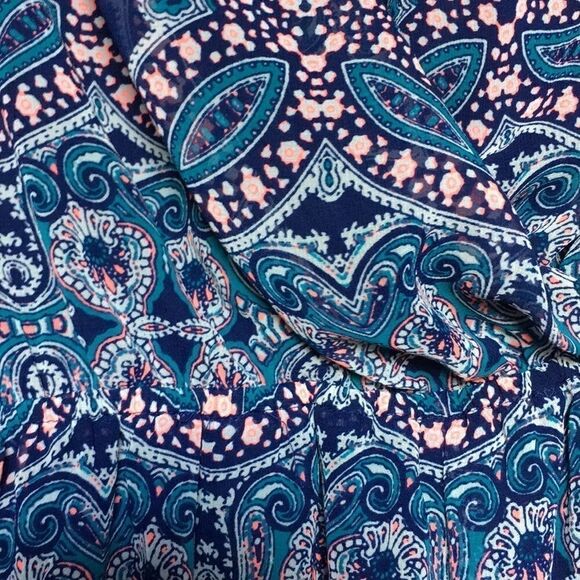 Express Paisley Print Keyhole Long Sleeve Romper Size XS - Picture 2 of 10